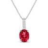 Thumbnail Image 1 of Oval-Cut Lab-Created Ruby & White Lab-Created Sapphire Drop Necklace Sterling Silver 18"