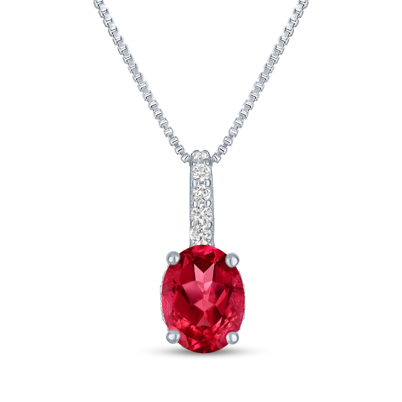 Main Image 1 of Oval-Cut Lab-Created Ruby & White Lab-Created Sapphire Drop Necklace Sterling Silver 18"