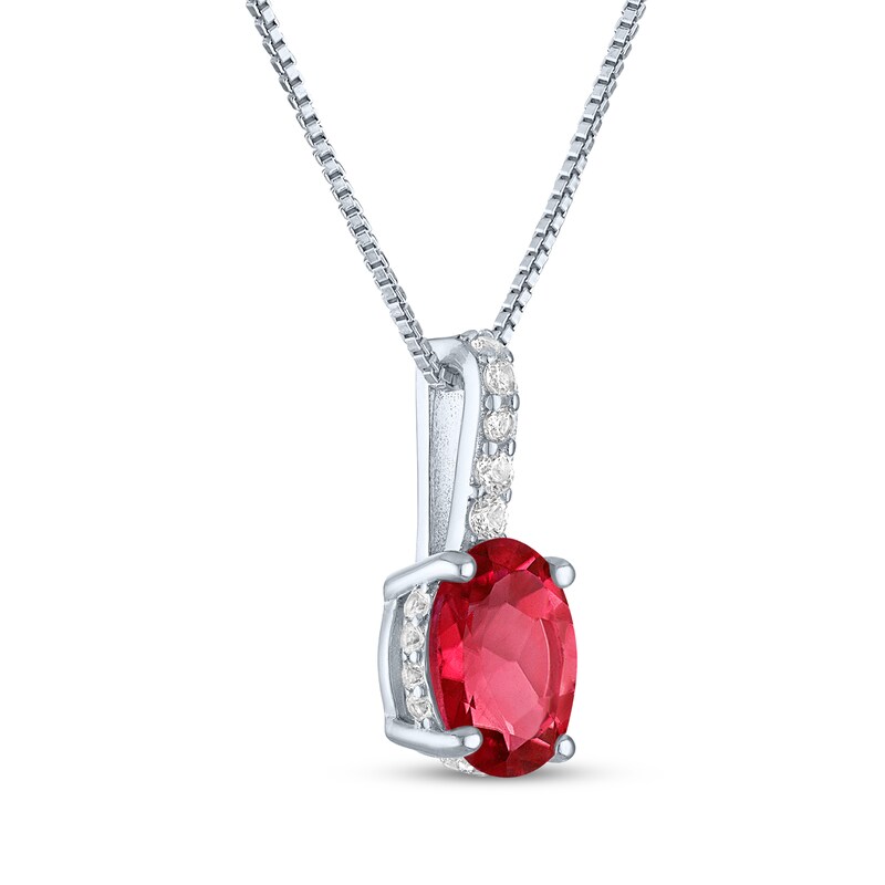 Main Image 2 of Oval-Cut Lab-Created Ruby & White Lab-Created Sapphire Drop Necklace Sterling Silver 18"