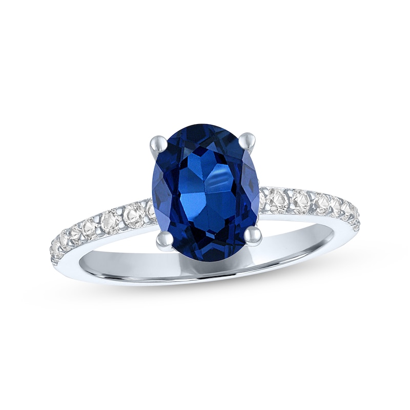 Main Image 1 of Oval-Cut Blue Lab-Created Sapphire & White Lab-Created Sapphire Ring Sterling Silver