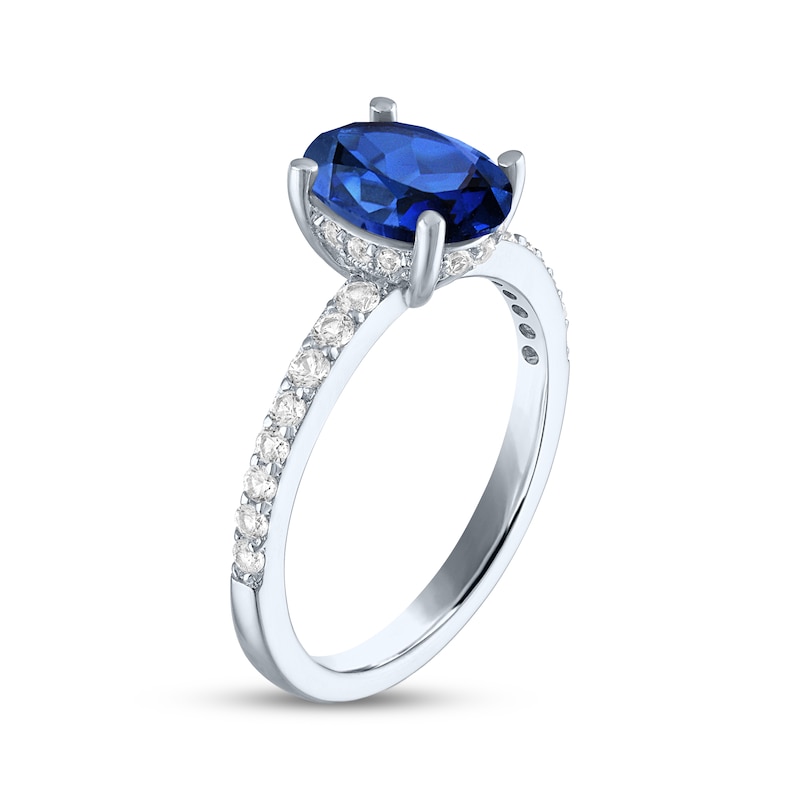 Main Image 2 of Oval-Cut Blue Lab-Created Sapphire & White Lab-Created Sapphire Ring Sterling Silver