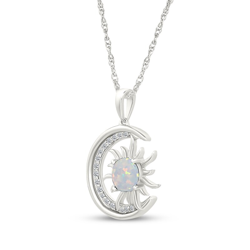 Main Image 2 of Lab-Created Opal & White Lab-Created Sapphire Crescent Moon & Sun Necklace Sterling Silver 18"