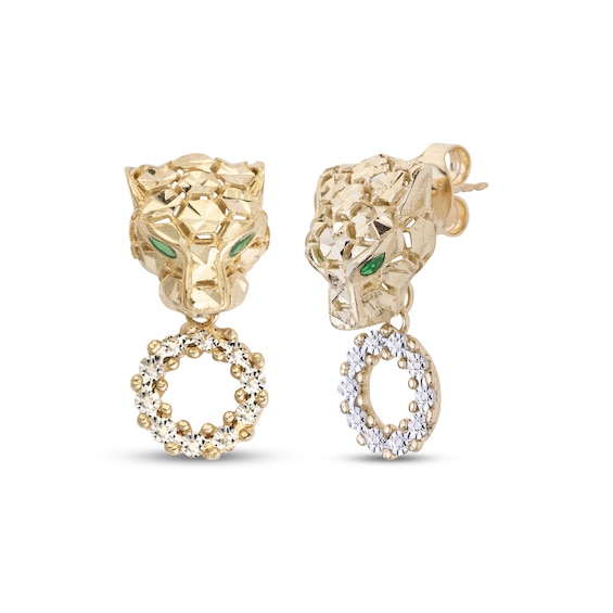 Italian Brilliance Panther Dangle Earrings 14K Two-Tone Gold