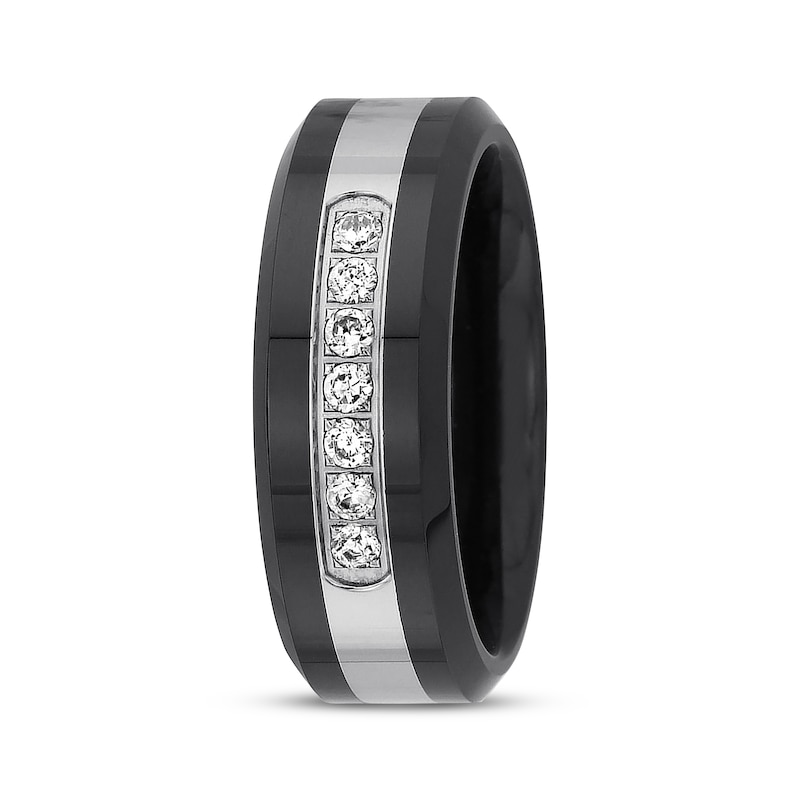 Main Image 2 of Adore Men's Diamond Wedding Band 1/6 ct tw Stainless Steel & Black Ceramic