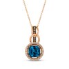 Thumbnail Image 1 of Le Vian Cushion-Cut Blue Topaz Chain Link Drop Necklace 1/6 ct tw Diamonds 14K Strawberry Gold 18"