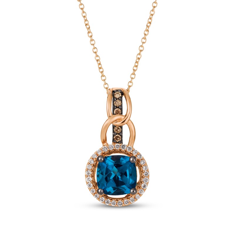 Main Image 1 of Le Vian Cushion-Cut Blue Topaz Chain Link Drop Necklace 1/6 ct tw Diamonds 14K Strawberry Gold 18"