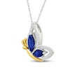 Thumbnail Image 2 of Marquise-Cut Blue Lab-Created Sapphire & White Lab-Created Sapphire Butterfly Necklace Sterling Silver & 10K Yellow Gold 18"