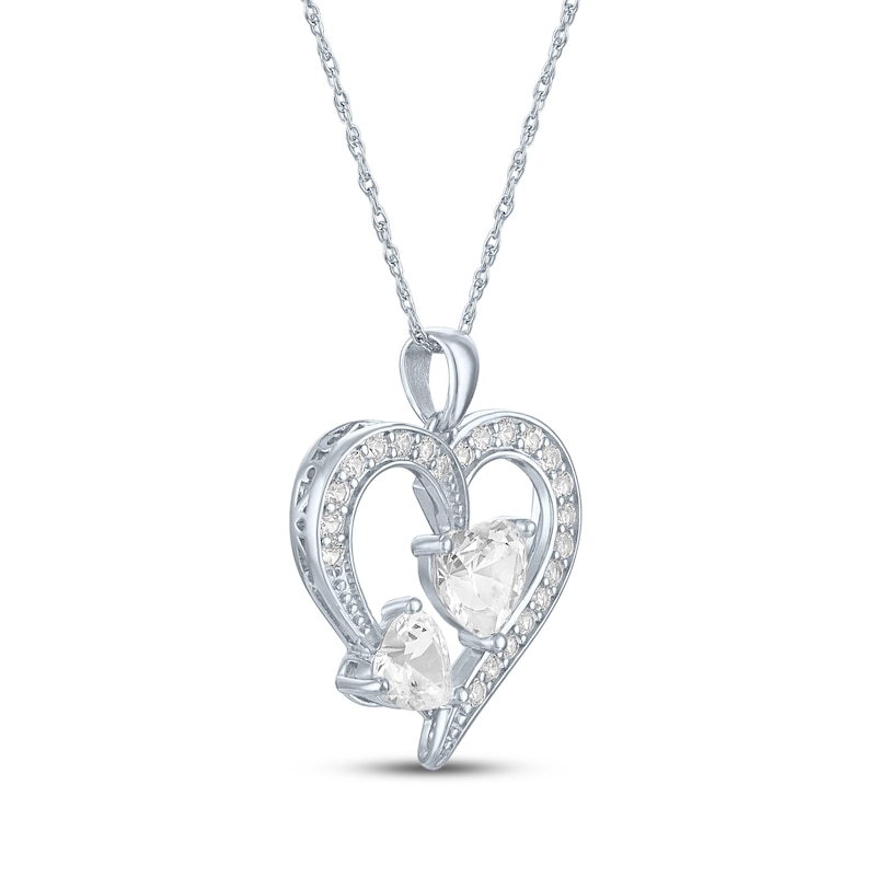 Main Image 2 of Heart-Shaped White Lab-Created Sapphire Two-Stone Necklace Sterling Silver 18"