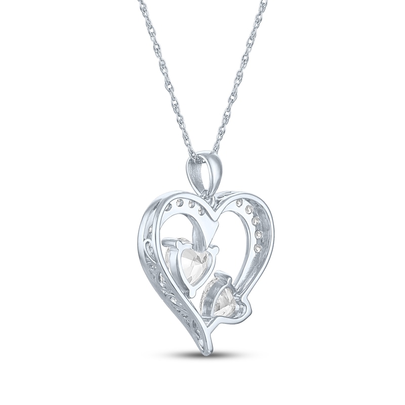 Main Image 3 of Heart-Shaped White Lab-Created Sapphire Two-Stone Necklace Sterling Silver 18"