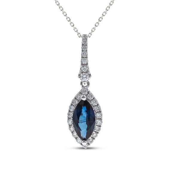 Marquise-Cut Natural Blue Sapphire & Diamond Necklace 1/6 ct tw 10K White Gold 18"