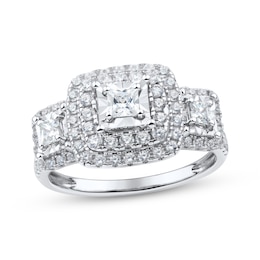 Adore Princess-Cut Diamond Three-Stone Halo Engagement Ring 1 ct tw 10K White Gold