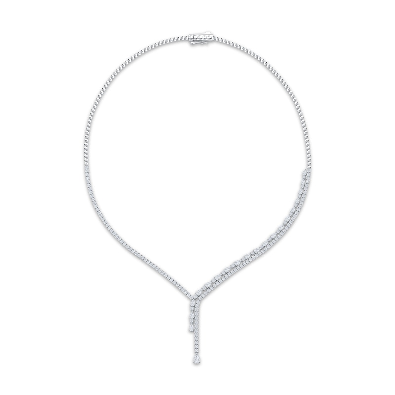 Main Image 1 of KAY Lab-Grown Diamonds Pear-Shaped & Round-Cut Staggered Chevron Necklace 5 ct tw 14K White Gold 16"