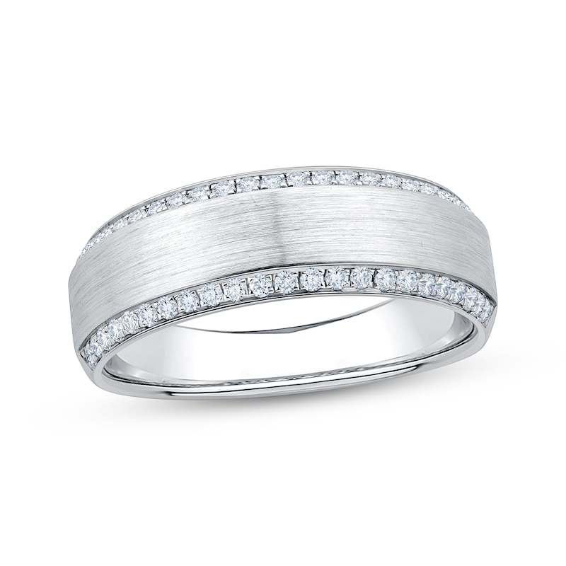 Main Image 1 of Adore Men's Diamond Brushed Wedding Band 1/3 ct tw 10K White Gold