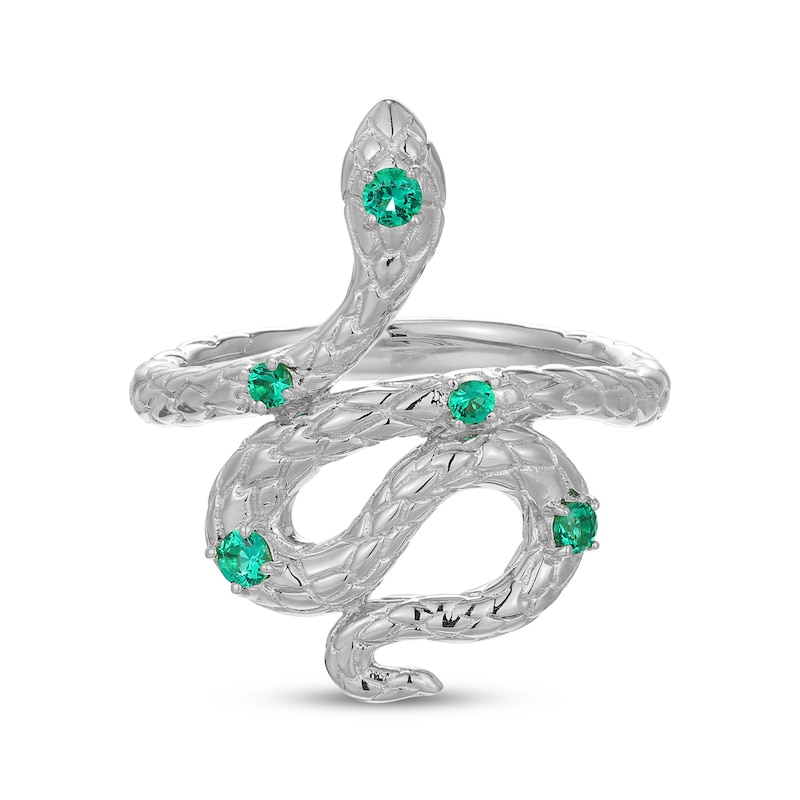 Main Image 4 of Lab-Created Emerald Snake Wrap Ring Sterling Silver