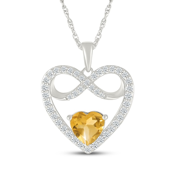 Heart-Shaped Citrine & White Lab-Created Sapphire Infinity Heart Frame Necklace Sterling Silver 18"