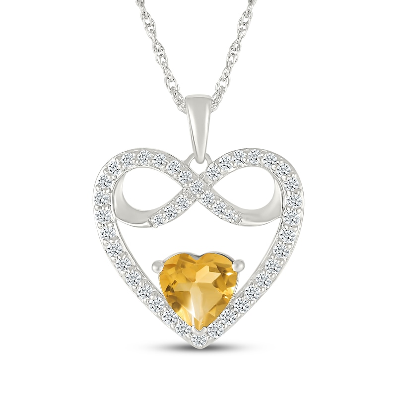 Main Image 1 of Heart-Shaped Citrine & White Lab-Created Sapphire Infinity Heart Frame Necklace Sterling Silver 18"