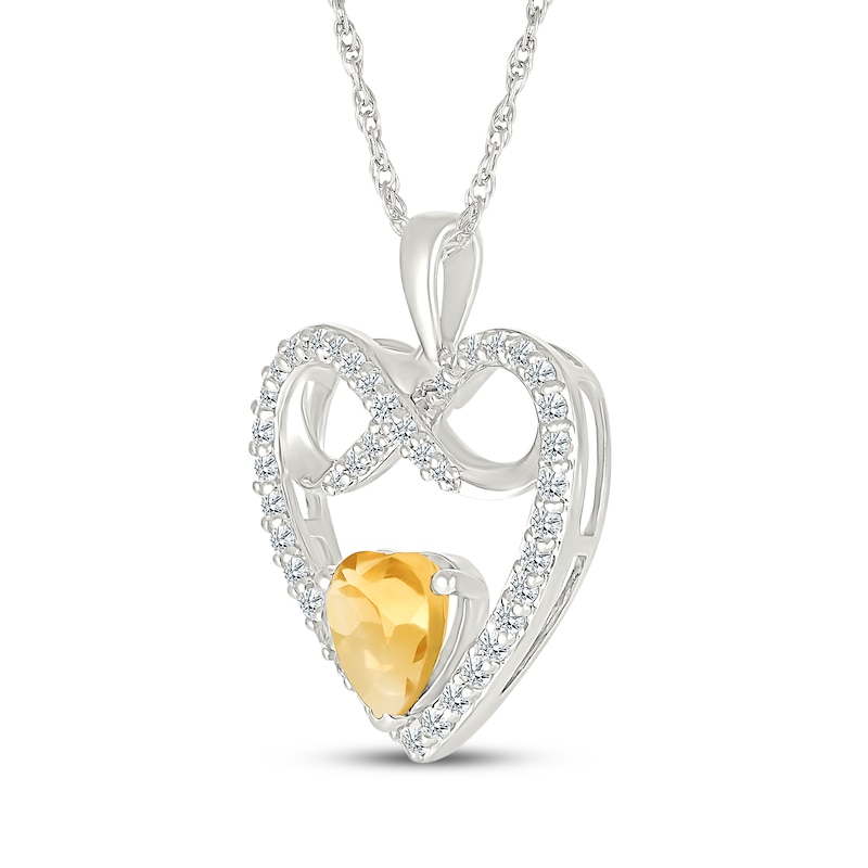 Main Image 2 of Heart-Shaped Citrine & White Lab-Created Sapphire Infinity Heart Frame Necklace Sterling Silver 18"