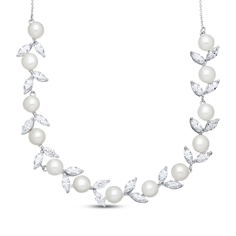 Main Image 1 of Cultured Pearl & Cubic Zirconia Necklace Sterling Silver 18"