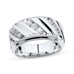 Men's Diamond Diagonal Row Fashion Ring 3/4 ct tw 14K White Gold