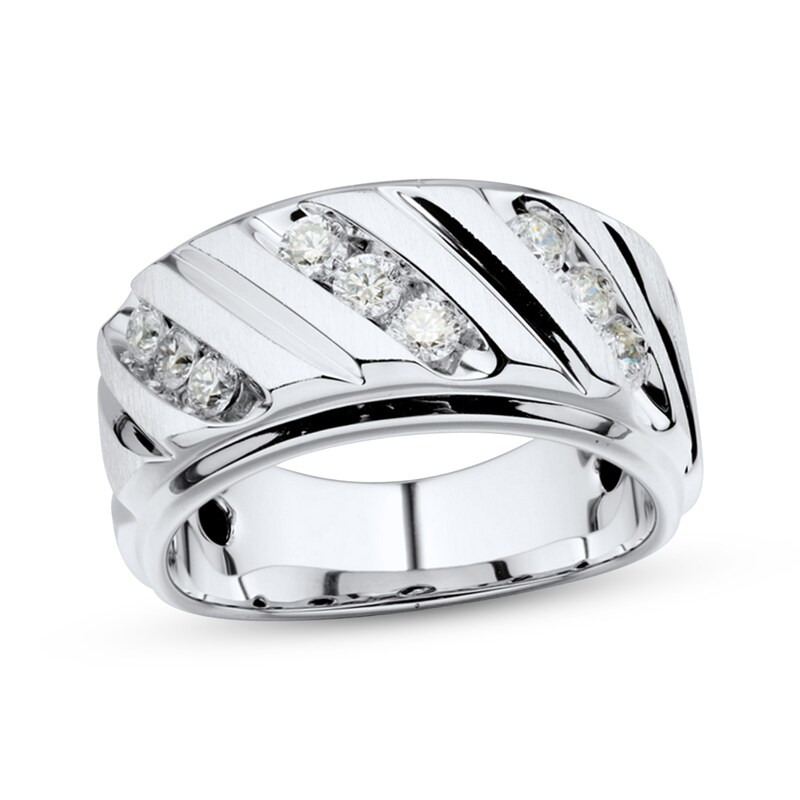 Main Image 1 of Men's Diamond Diagonal Row Fashion Ring 3/4 ct tw 14K White Gold