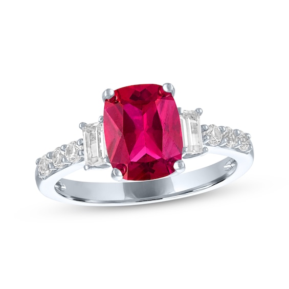 Cushion-Cut Lab-Created Ruby & White Lab-Created Sapphire Ring Sterling Silver