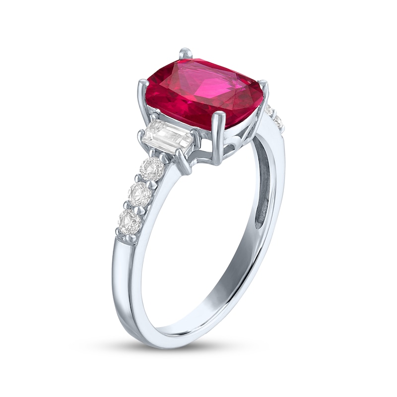 Main Image 2 of Cushion-Cut Lab-Created Ruby & White Lab-Created Sapphire Ring Sterling Silver
