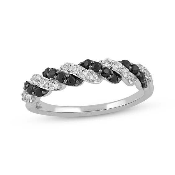 Black Onyx & White Lab-Created Sapphire Twist Hoop Ring Sterling Silver