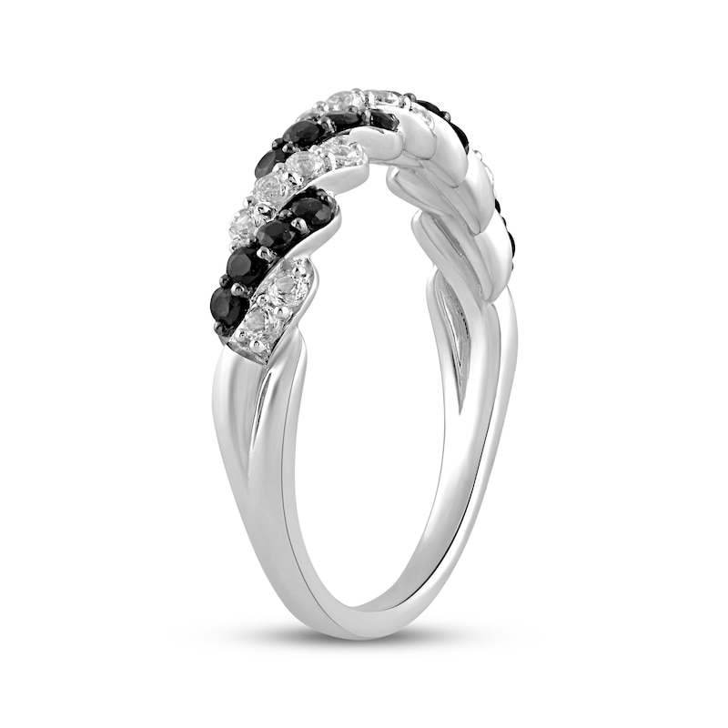Main Image 2 of Black Onyx & White Lab-Created Sapphire Twist Hoop Ring Sterling Silver