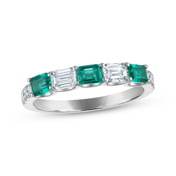 Adore Lab-Grown Diamonds & Lab-Created Emerald Alternating Anniversary Ring 5/8 ct tw 14K White Gold