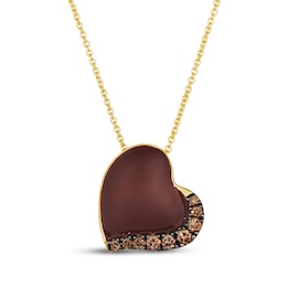 Godiva x Le Vian Chocolate Diamond Enamel Heart Necklace 1/5 ct tw 14K Honey Gold 20"