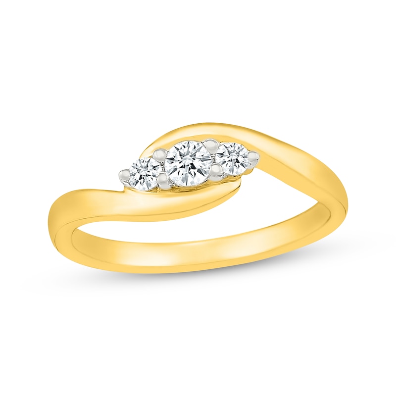 Main Image 1 of Diamond Three-Stone Bypass Promise Ring 1/5 ct tw 10K Yellow Gold