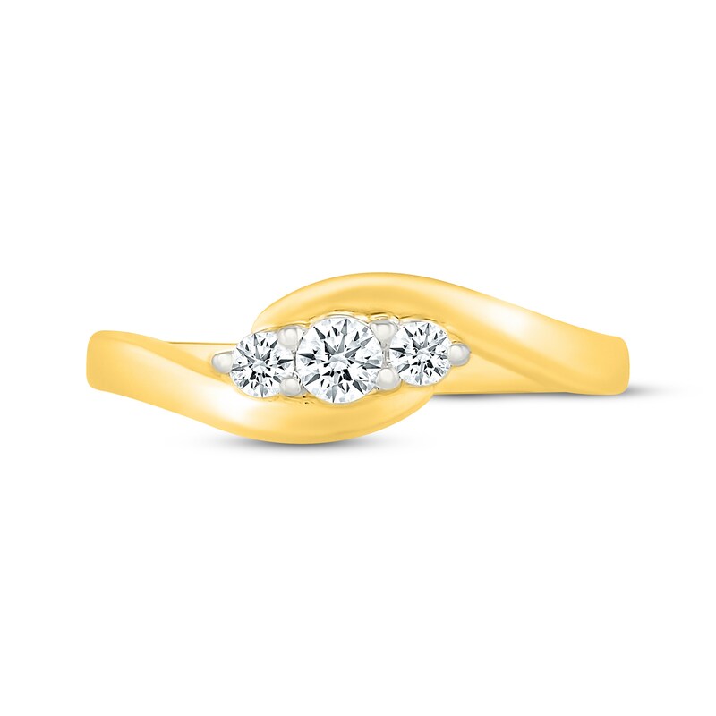Main Image 4 of Diamond Three-Stone Bypass Promise Ring 1/5 ct tw 10K Yellow Gold