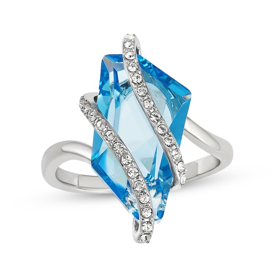 Blue & White Crystal Bypass Ring Sterling Silver 18"