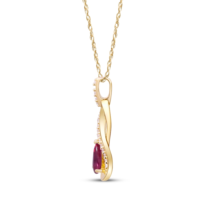 Main Image 2 of Pear-Shaped Ruby & Diamond Drop Necklace 1/20 ct tw 10K Yellow Gold 18"