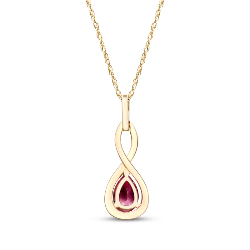 Main Image 3 of Pear-Shaped Ruby & Diamond Drop Necklace 1/20 ct tw 10K Yellow Gold 18"