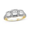 Thumbnail Image 1 of Princess-Cut Diamond Three-Stone Halo Engagement Ring 1-1/2 ct tw 14K Yellow Gold