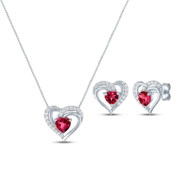 Heart-Shaped Lab-Created Ruby & White Lab-Created Sapphire Gift Set Sterling Silver
