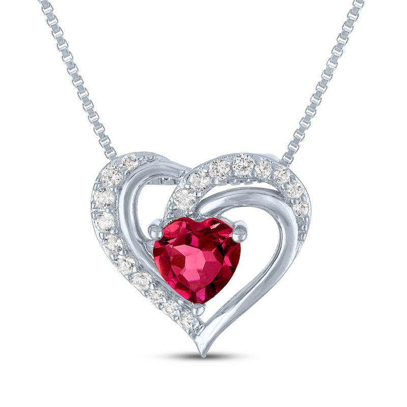 Main Image 2 of Heart-Shaped Lab-Created Ruby & White Lab-Created Sapphire Gift Set Sterling Silver