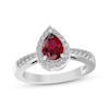 Thumbnail Image 1 of Pear-Shaped Lab-Created Ruby & White Lab-Created Sapphire Halo Ring Sterling Silver