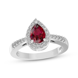 Pear-Shaped Lab-Created Ruby & White Lab-Created Sapphire Halo Ring Sterling Silver