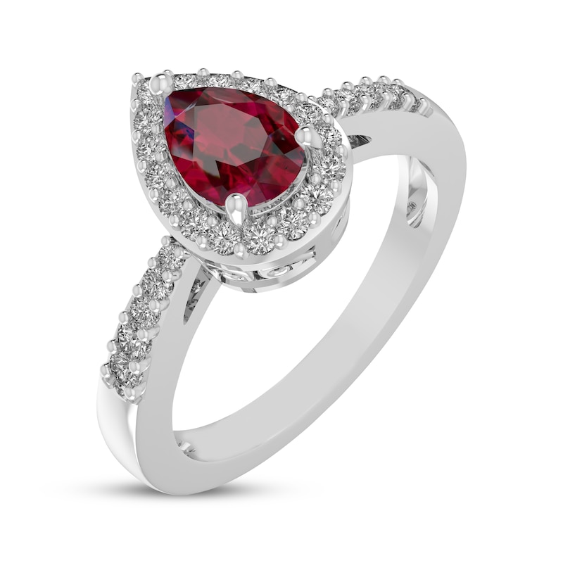 Main Image 2 of Pear-Shaped Lab-Created Ruby & White Lab-Created Sapphire Halo Ring Sterling Silver