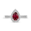 Thumbnail Image 3 of Pear-Shaped Lab-Created Ruby & White Lab-Created Sapphire Halo Ring Sterling Silver
