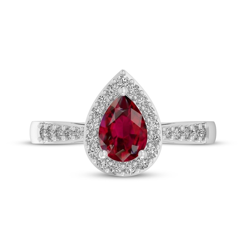 Main Image 3 of Pear-Shaped Lab-Created Ruby & White Lab-Created Sapphire Halo Ring Sterling Silver