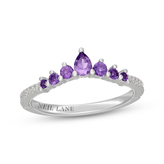 Neil Lane Pear-Shaped Amethyst & Diamond Contoured Anniversary Ring 1/10 ct tw 14K White Gold