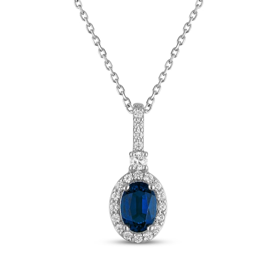 Oval-Cut Blue Lab-Created Sapphire & White Lab-Created Sapphire Drop Necklace Sterling Silver 18"