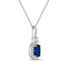 Thumbnail Image 2 of Oval-Cut Blue Lab-Created Sapphire & White Lab-Created Sapphire Drop Necklace Sterling Silver 18"