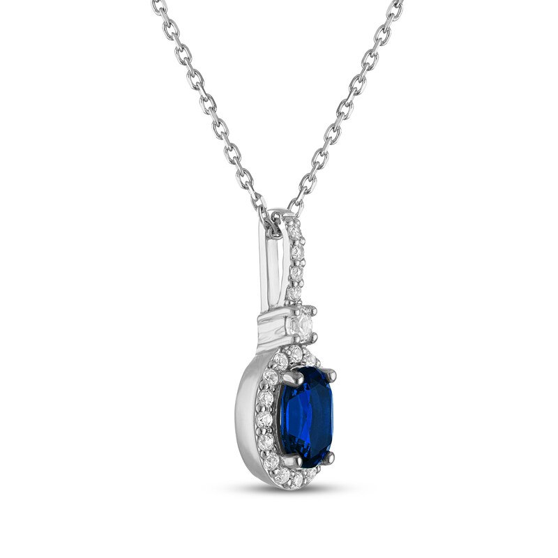 Main Image 2 of Oval-Cut Blue Lab-Created Sapphire & White Lab-Created Sapphire Drop Necklace Sterling Silver 18"