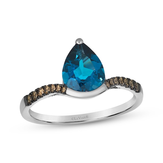 Le Vian Pear-Shaped Blue Topaz Ring 1/6 ct tw Diamonds 14K Vanilla Gold