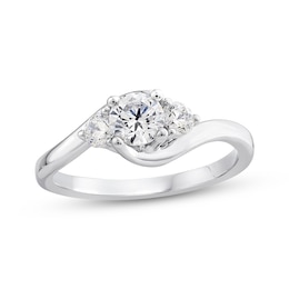 Adore Round-Cut Diamond Three-Stone Swirl Engagement Ring 3/4 ct tw 14K White Gold