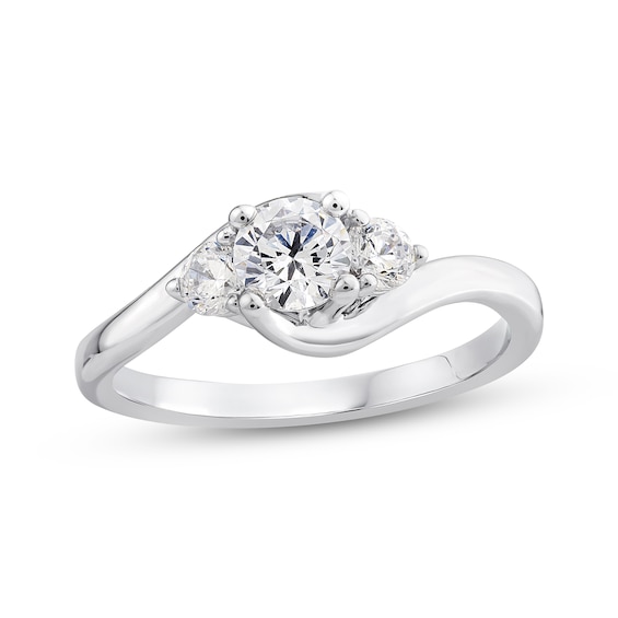Adore Round-Cut Diamond Three-Stone Swirl Engagement Ring 3/4 ct tw 14K White Gold